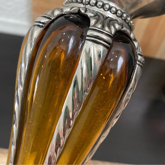 Rare Vintage MCM Mid Century Modern Amber Silver-plate Caged Candle Holder Set - Picture 6 of 12